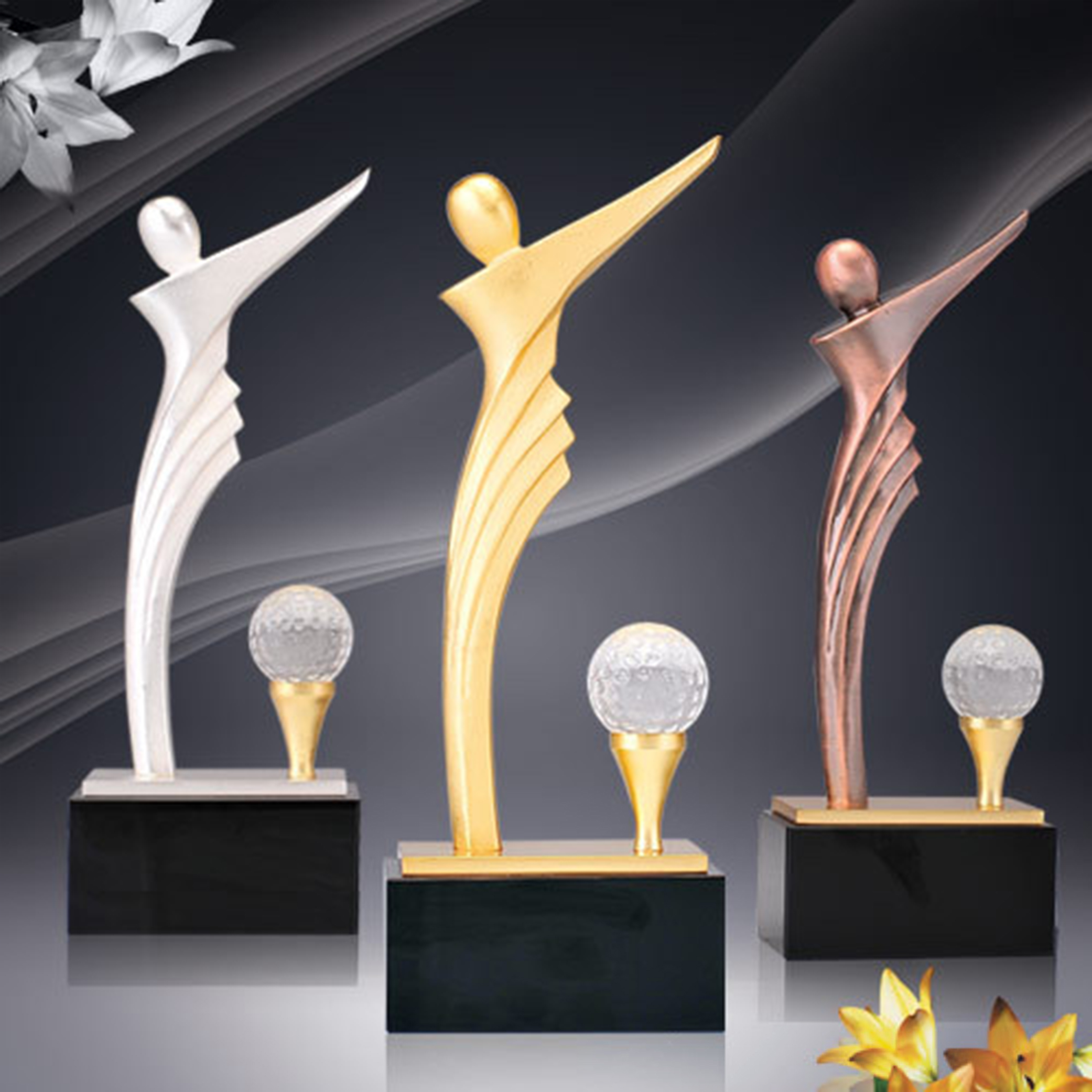 Noble High Quality Gold Silver Bronze Metal Figure With Crystal Business Gift Sports Awards Custom Bespoke Logo Golf A Hole in One Trophy Hand Craft