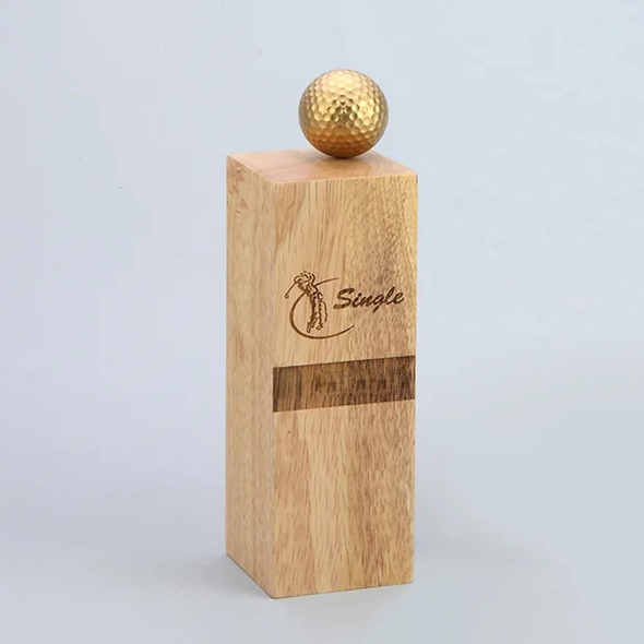 Noble High Quality Gold Metal Golf Ball Flag With Wood Base Business Gift Sports Awards Custom Bespoke Logo Golf A Hole in One Trophy
