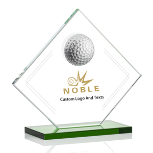 Noble High Quality Glass Plaque with Silver Golf Ball Business Gift Sports Awards Custom Bespoke Logo Golf A Hole in One Trophy Hand Craft