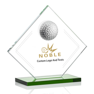 Noble High Quality Glass Plaque with Silver Golf Ball Business Gift Sports Awards Custom Bespoke Logo Golf A Hole in One Trophy Hand Craft