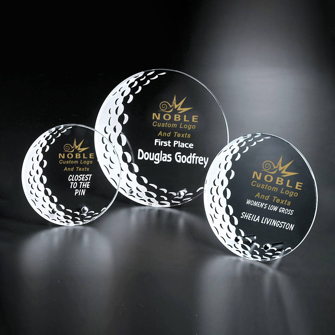 Noble High Quality Crystal Glass Business Gift Sports Awards Custom Bespoke Logo Golf A Hole in One Trophy Hand Craft
