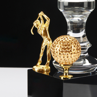 Noble K9 Crystal With Metal Figure Ball Business Gift Sports Awards Custom Bespoke Logo Golf A Hole in One Trophy Hand Craft