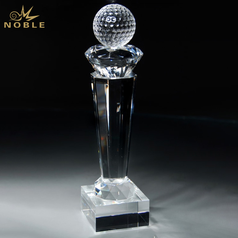 Noble Crystal Glass 3D Engraving Custom Logo Golf Trophy Award