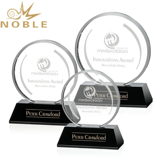 Custom Round Crystal Plaque Award on Black Base