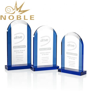 Unique Design Free Engraving Custom Crystal Plaque Award with Blue Edges