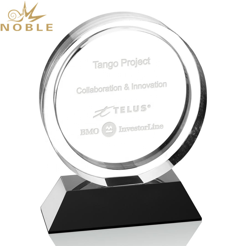 Custom Round Optical Crystal Plaque Award on Black Base