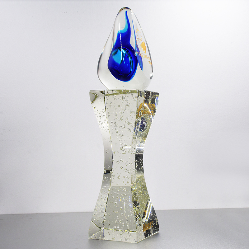 Noble Custom Made Art Glass Bubble Crystal Trophy Award for Russia Business