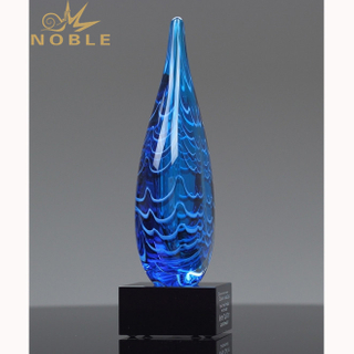 Waterdrop Award Hand Blown Art Glass with Black Base