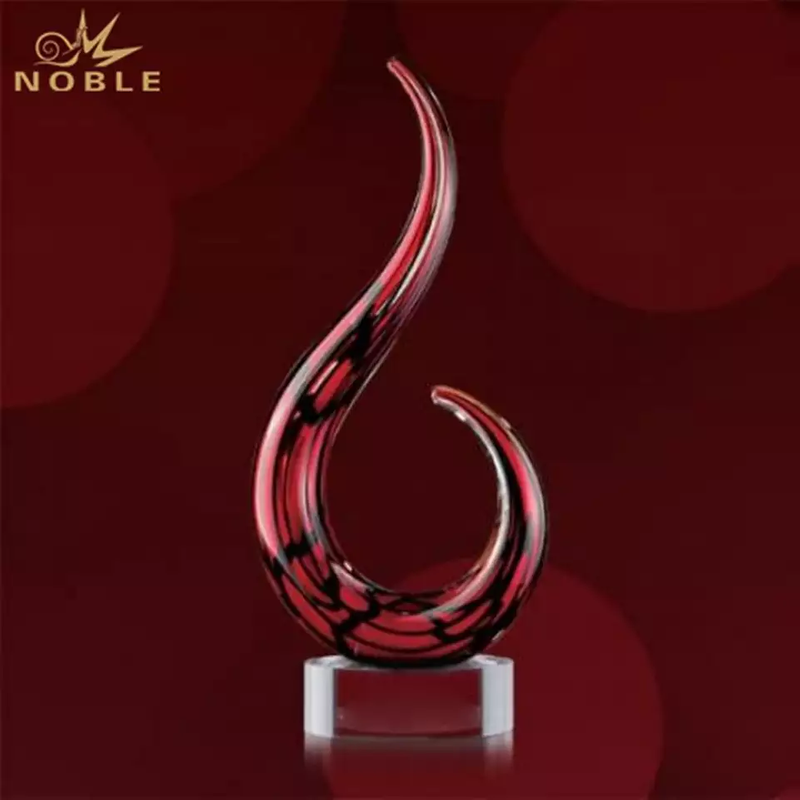 Custom Engraved Blown Art Glass Spiral Trophy on Crystal Base