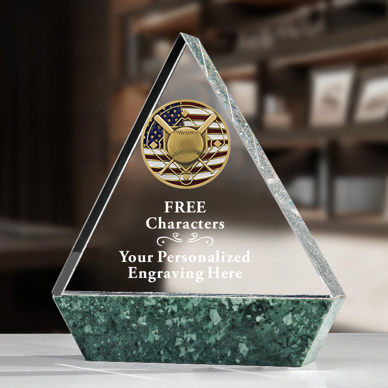 Custom Marble Base Crystal Pyramid Trophy for Baseball Sports Championship