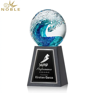 High Quality Marble Base Custom Art Glass Ball Trophy