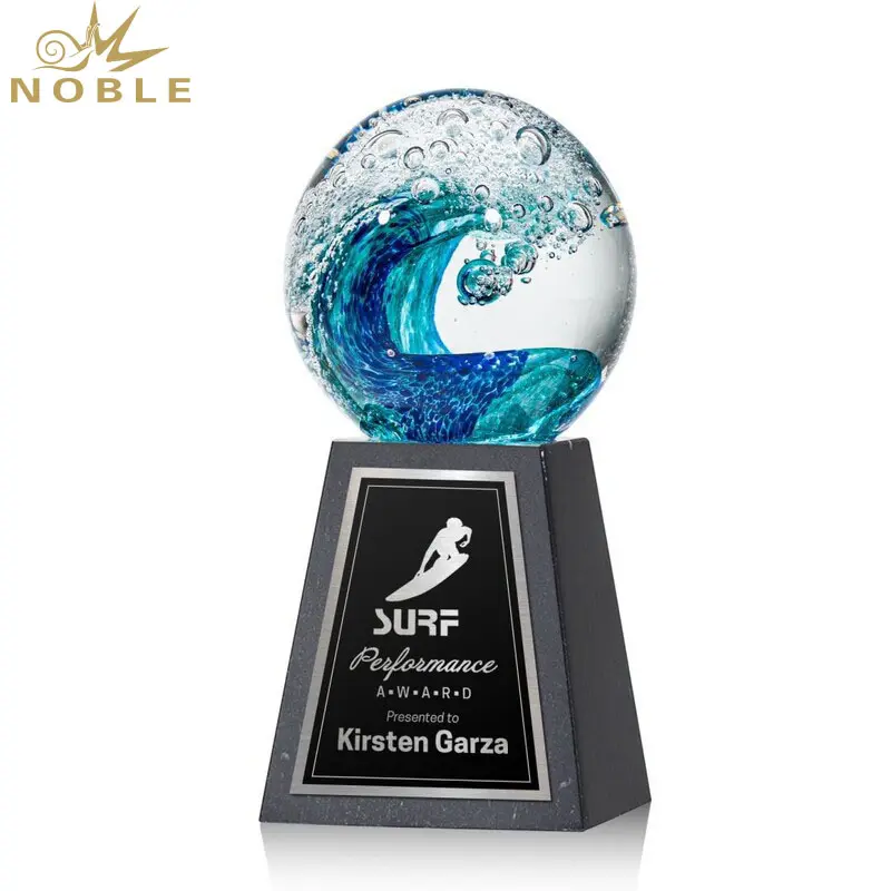 High Quality Marble Base Custom Art Glass Ball Trophy