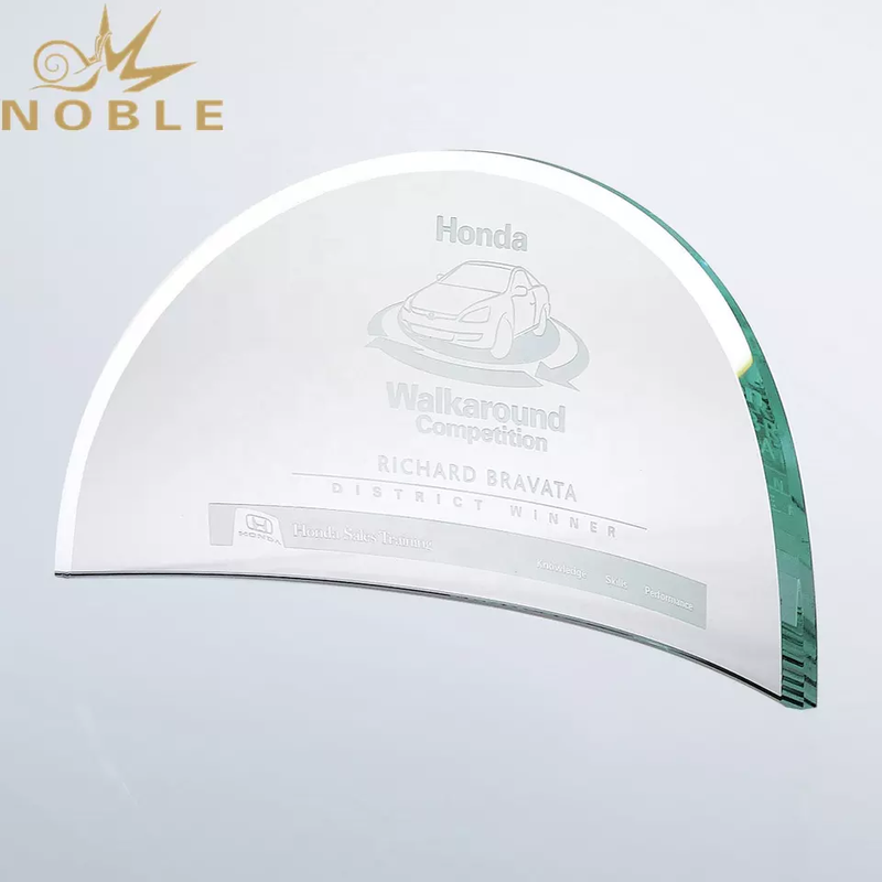 High Quality Custom Jade Glass Beveled Bent Plaque Trophy