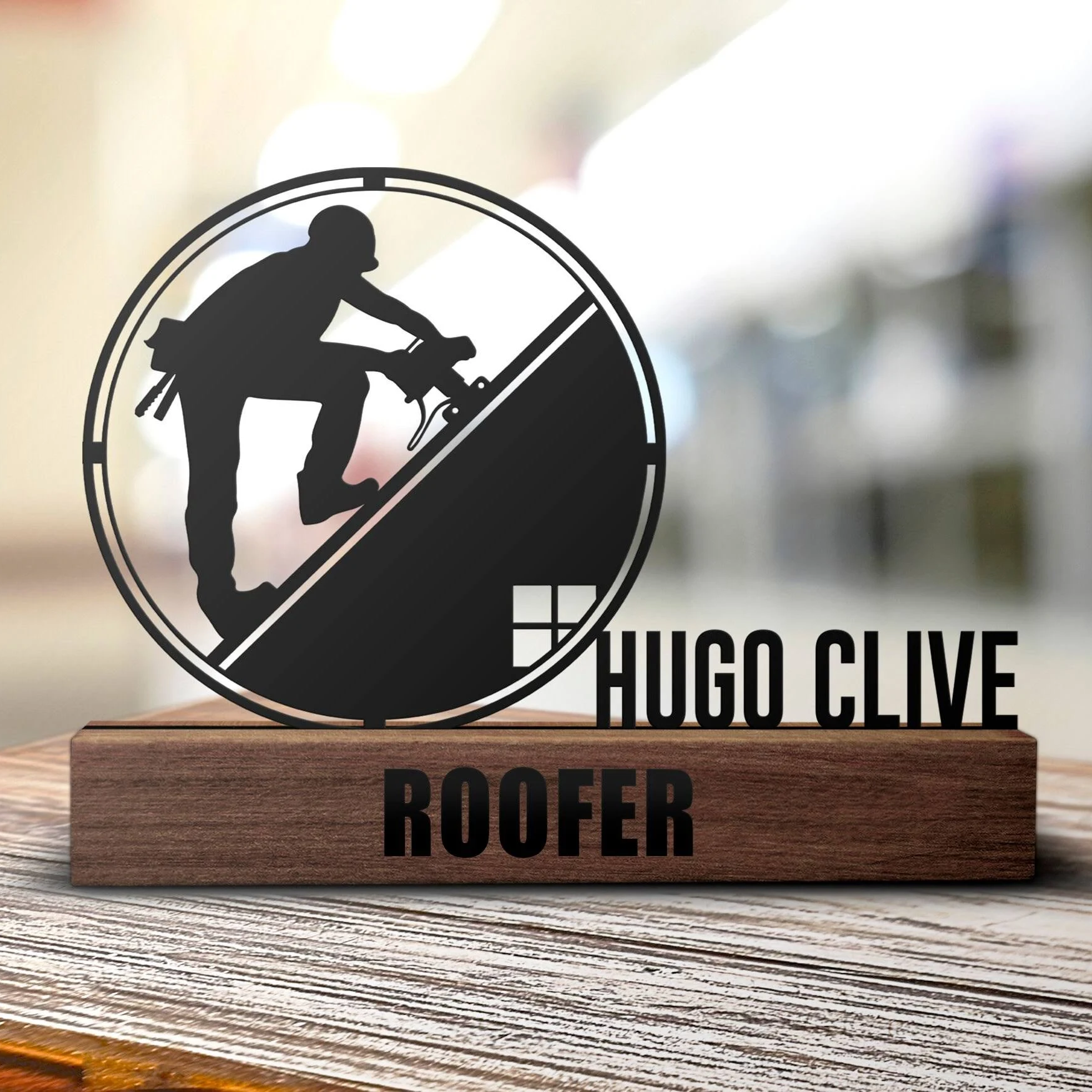 Noble Wooden Base With Custom Cut Metal Plate Custom Bespoke Logo Promotional Business Gift Office Desk Decoration Hand Craft