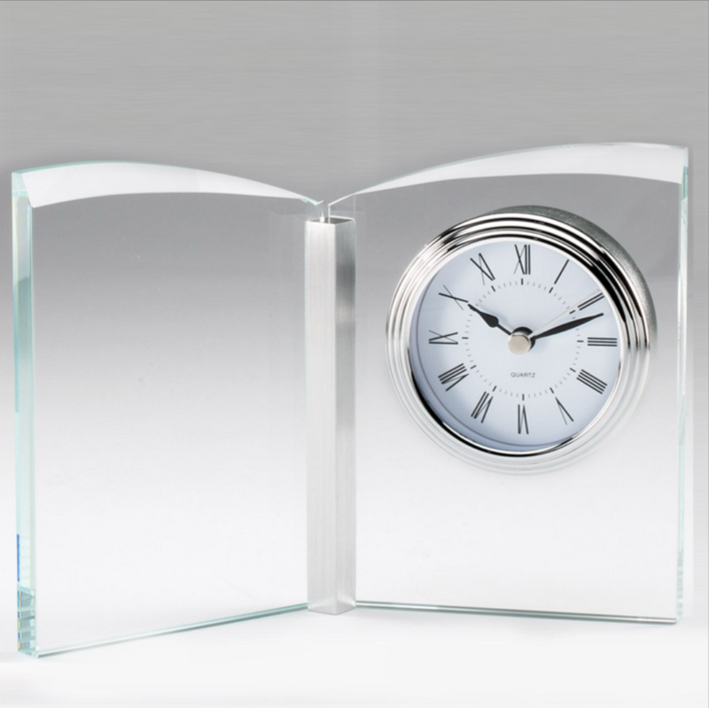 Noble Manufacturer Crystal Glass Clock Business Gift Customized Bespoke Logo Office Decoration Trophy Award Craft Tabletop clock
