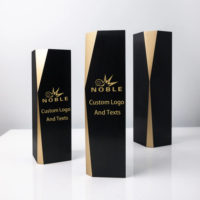 High Quality Gold Black Metal Aluminum Tower Custom Bespoke Etched Logo Business Gift Craft Trophy Awards