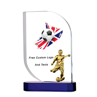 Noble Manufacturer Wholesale Cheap Glass Plaque With Custom Printing Logo UK Gift Personalized Hand Crafts Soccer Trophy Award
