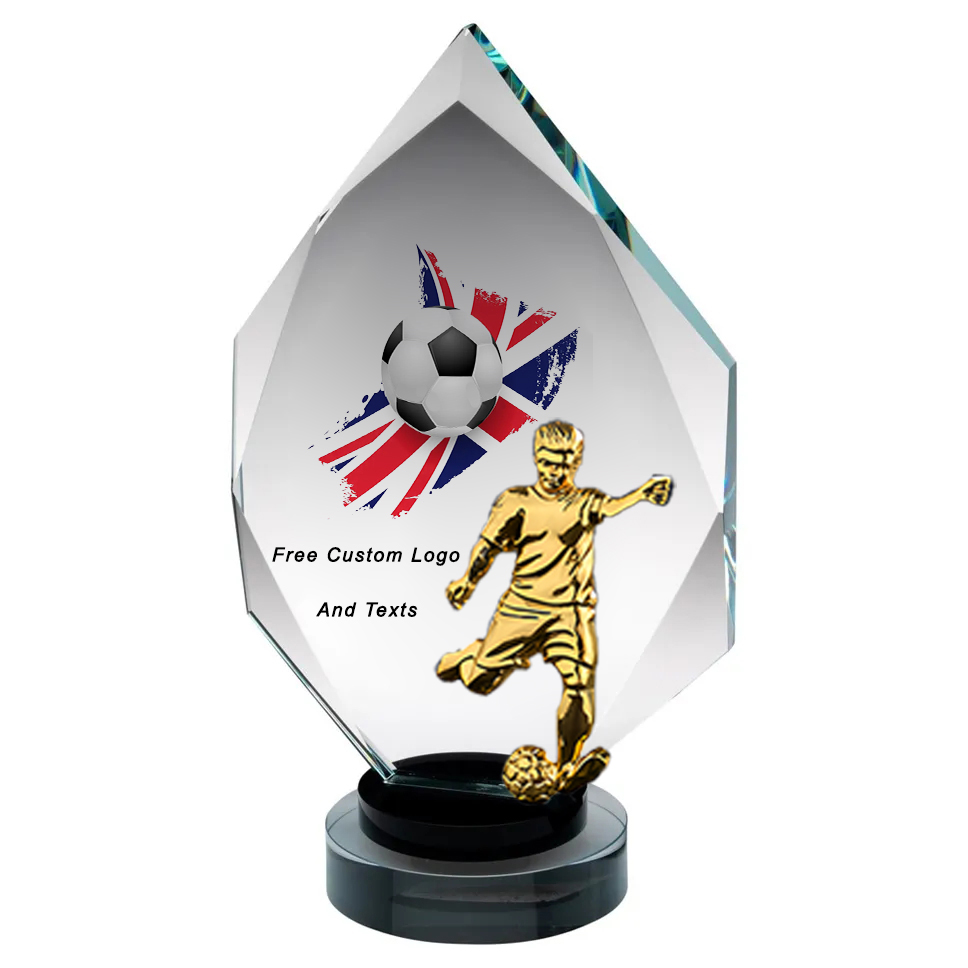 Noble Manufacturer Wholesale Crystal Glass Plaque With Custom Logo UK Gift Sport Soccer Trophy Award Hand Craft