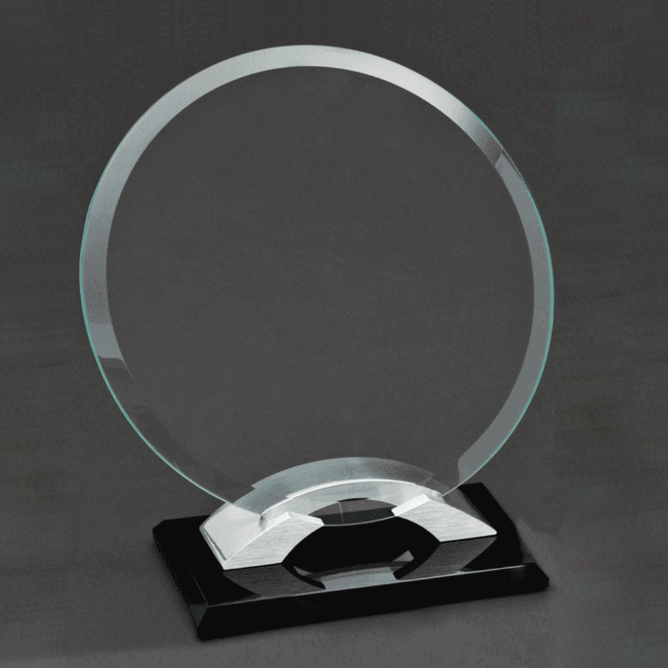 Noble High Quality Round Crystal Glass Business Gift Sports Awards Custom Bespoke Logo Golf A Hole in One Metal Base Trophy Hand Craft