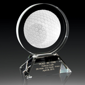 Noble High Quality Round Crystal 3D Laser Business Gift Sports Awards Custom Bespoke Logo Golf A Hole in One Trophy Hand Craft
