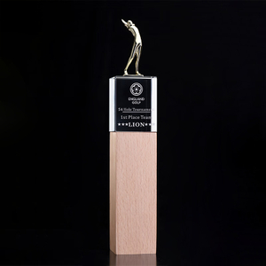 Noble High Quality Crystal Business Gift Sports Awards With Wood Base Custom Bespoke Logo Golf A Hole in One Trophy Hand Craft