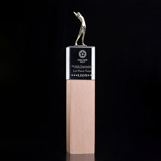 Noble High Quality Crystal Business Gift Sports Awards With Wood Base Custom Bespoke Logo Golf A Hole in One Trophy Hand Craft