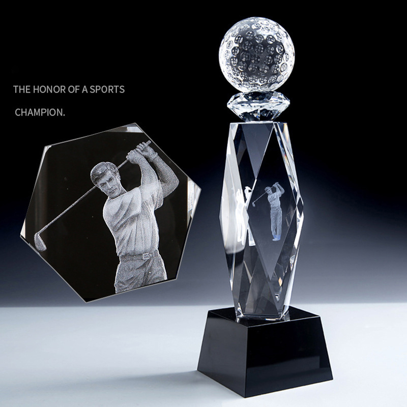 Noble High Quality 3D Laser Crystal Business Gift Sports Awards Custom Bespoke Logo Golf A Hole in One Trophy Hand Craft