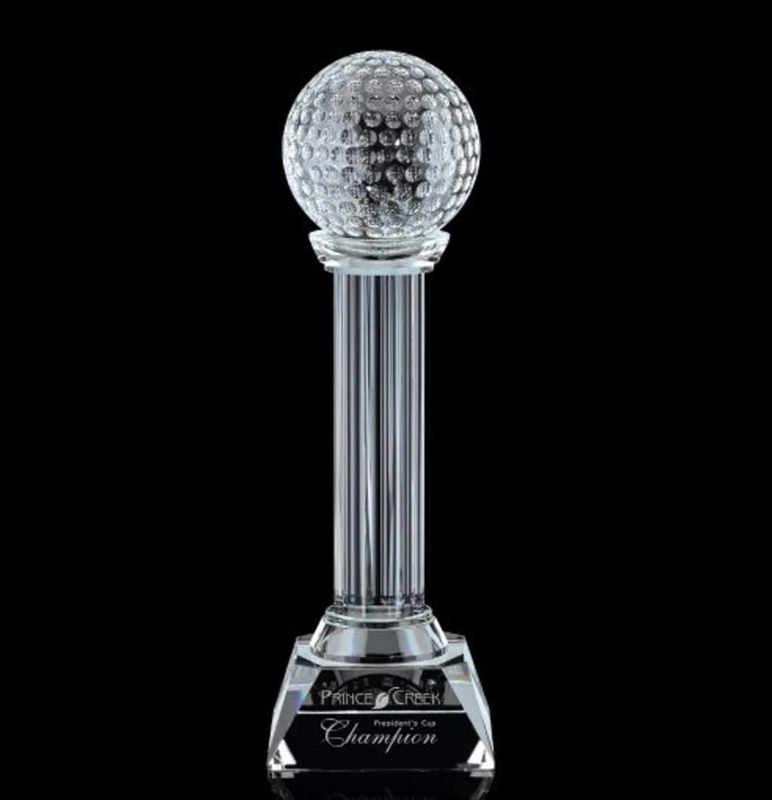 Noble Crystal Golf Ball Custom Logo Crystal Glass Pieces Golf Trophy Award