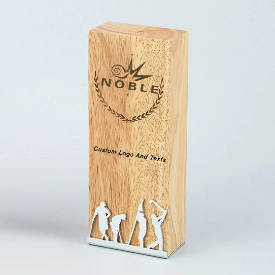 Noble High Quality Wood Business Gift Sports Awards Custom Bespoke Logo Golf A Hole in One Trophy Hand Craft