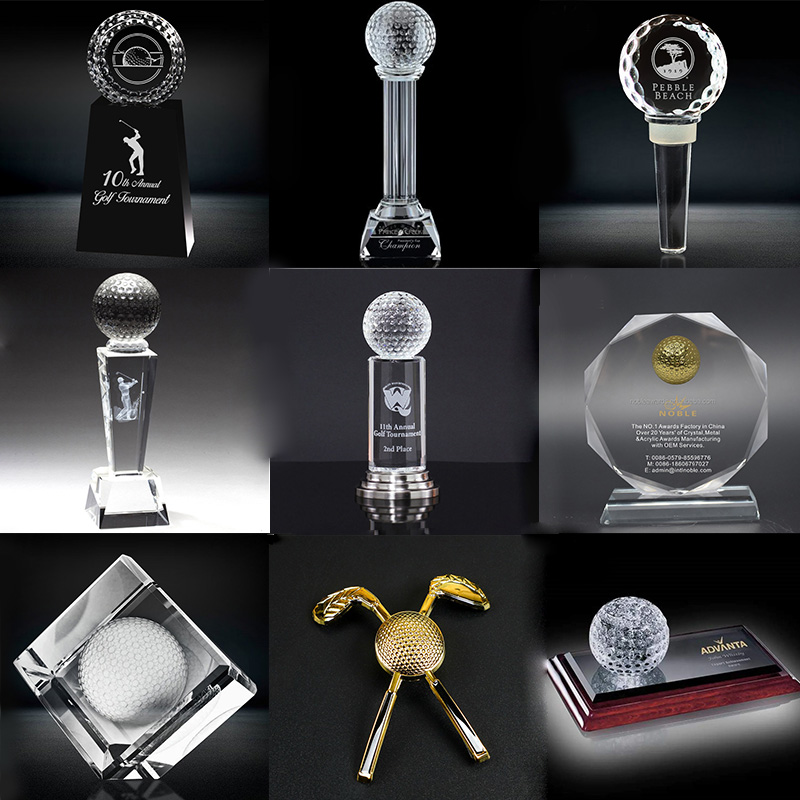 Noble High Quality K9 Crystal Business Gift Sports Awards Custom Bespoke Logo Golf A Hole in One Trophy Hand Craft