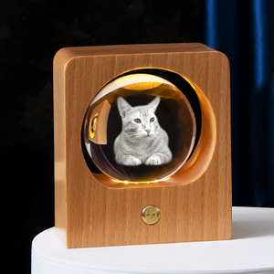 Noble Crystal Ball With 3D Laser Engraving Picture Inside With LED Wood Frame Pet Gift