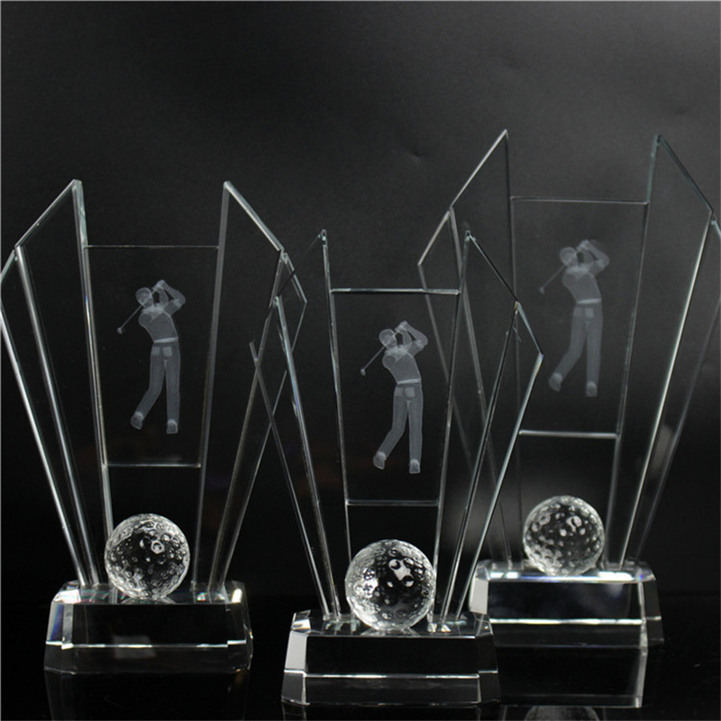 Noble High Quality K9 Crystal With 3D Laser Business Gift Sports Awards Custom Bespoke Logo Golf A Hole in One Trophy Hand Craft