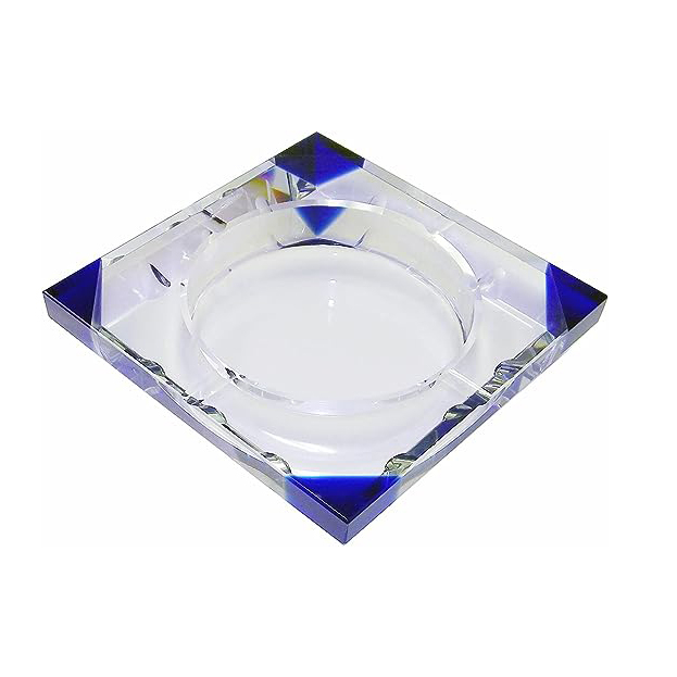 Noble Optical Crystal With Blue Edges Award Trophy Award Custom Logo Business Office Gift Ashtray Hand Craft