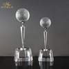 Noble Round Crystal Face And Crystal Golf Ball & Tee Mounted on Black Crystal Base Golf Trophy Award