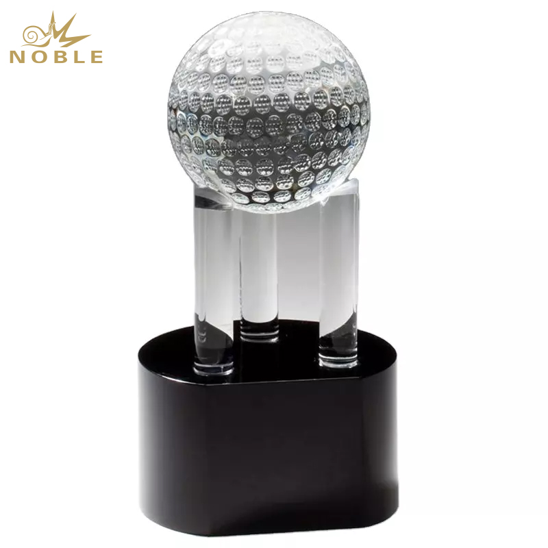 Noble Crystal Golf Ball And Crystal Column On Metal Base Golf Trophy Award