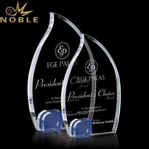 Stunning Optical Custom Crystal Flame Award Trophy with A Blue Accent