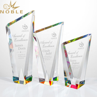 High Quality K9 Crystal Custom Block Trophy with Multi-colored Base