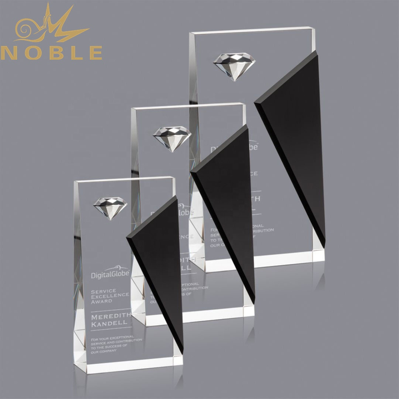 High Quality Crystal Wedge Trophy with Diamond