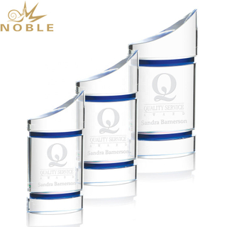 High Quality Magnificent Optical Custom Crystal Award with Blue Accents for A Star Achiever