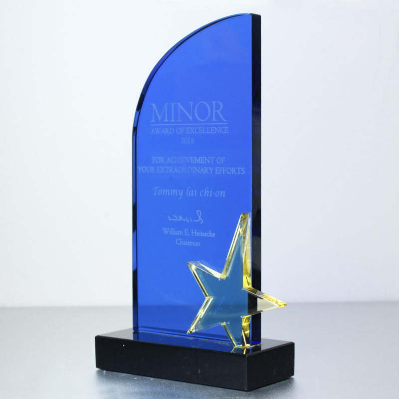 Hot Selling Wholesale Customized K9 Business Gifts Blue Crystal Trophy Star Crystal Awards