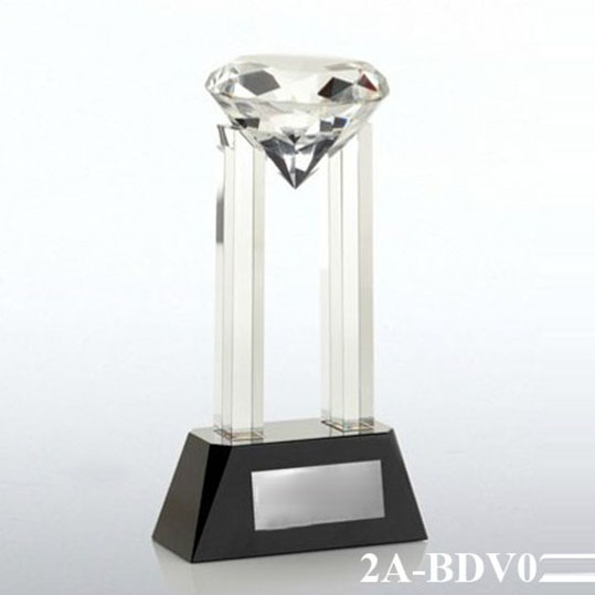 Clear Elegant Award Crystal Diamond Trophy On Base