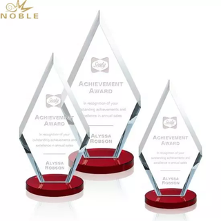 Free Engraving Custom Optical Crystal Trophy Awards with Red Base