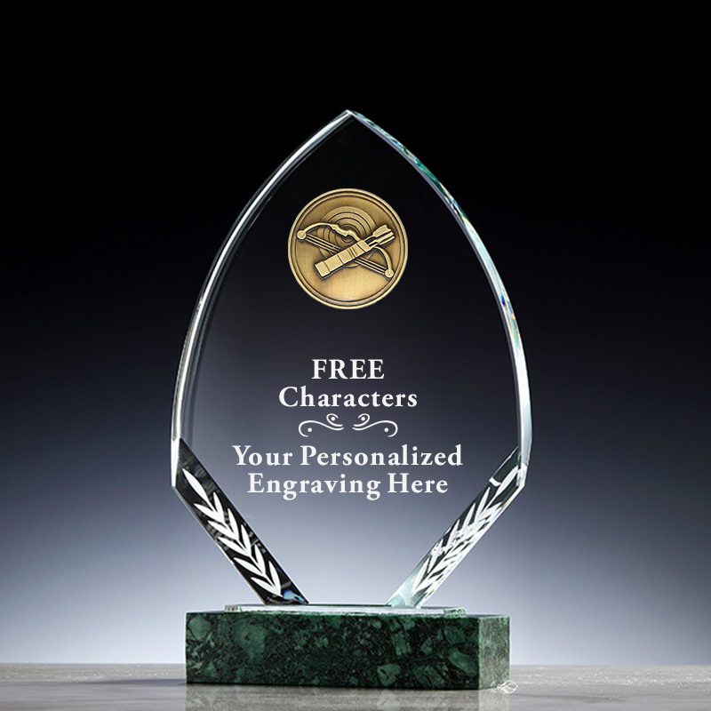 Custom Archery Medal Free Engraving Crystal Sports Champion Trophy with Marble Base
