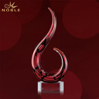 Noble Custom Engraved Blown Art Glass Spiral Trophy on Crystal Base