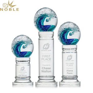 Home Decoration Gift Custom Surf Art Glass Award on Contoured Base