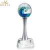 Luxury Custom Hand Blown Surf Art Glass Trophy on Aluminum Pillar
