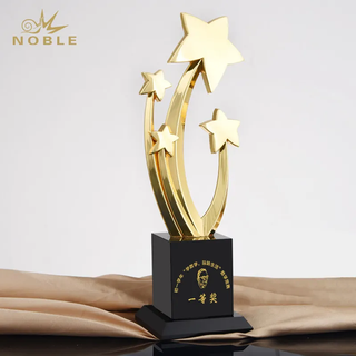  Engraving Free Mold Gold Metal Star Trophy with Crystal Base