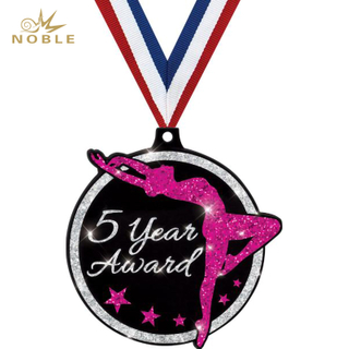 Free Design Custom Metal Glitter Medal Sports Dance 5 Year Medals As Souvenir Awards