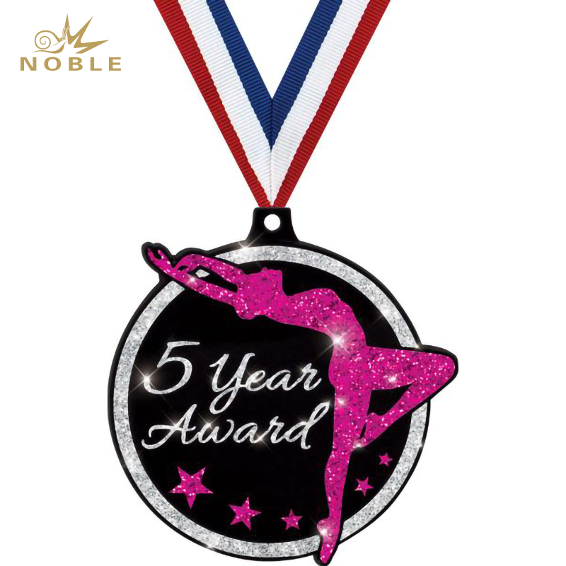 Free Design Custom Metal Glitter Medal Sports Dance 5 Year Medals As Souvenir Awards