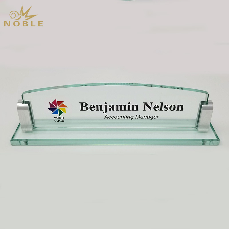 Noble Jade Glass Name Plate With Custom Bespoke Logo Promotional Business Gift Office Desk Decoration Hand Craft